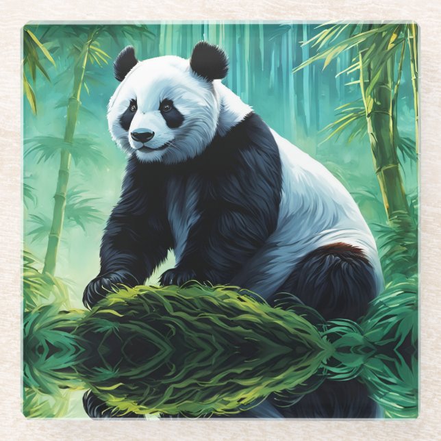 Giant Panda im Bamboo-Wald Glasuntersetzer (Vorderseite)