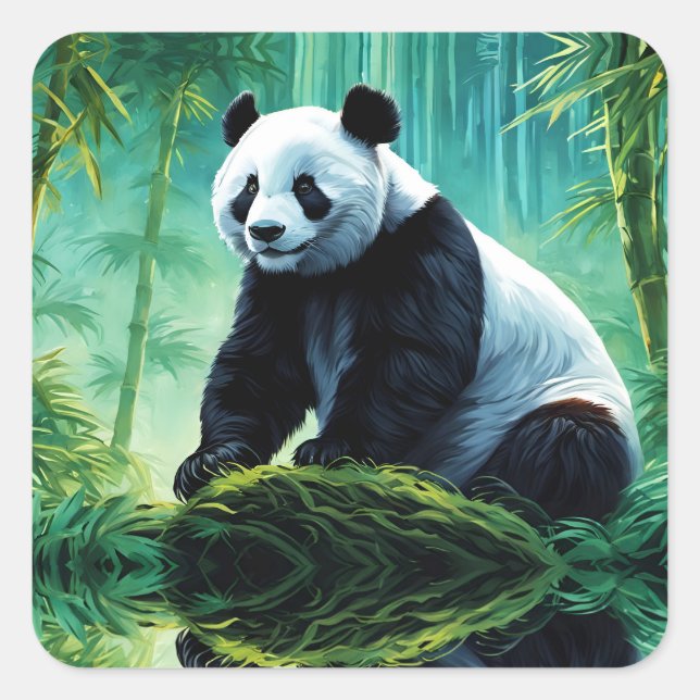 Giant Panda im Bamboo-Wald Quadratischer Aufkleber (Vorderseite)