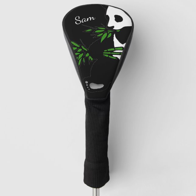 Giant Panda isst Bamboo Black Golf Headcover (Vorderseite)