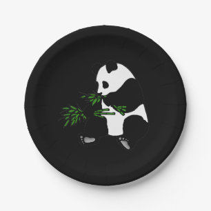 Giant Panda isst Bamboo Black Pappteller