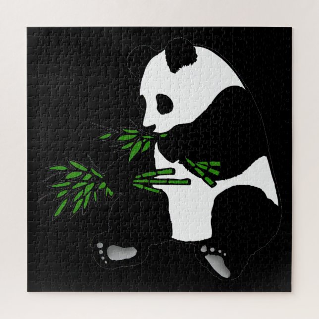 Giant Panda isst Bamboo Black Puzzle (Vertikal)