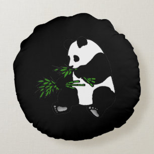 Giant Panda isst Bamboo Black Rundes Kissen