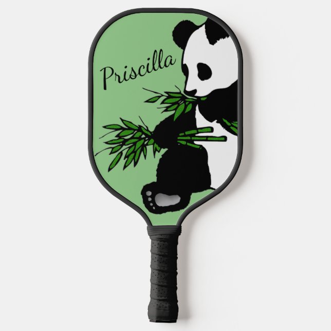 Giant Panda isst Bamboo Name Green Pickleball Schläger (Rückseite)