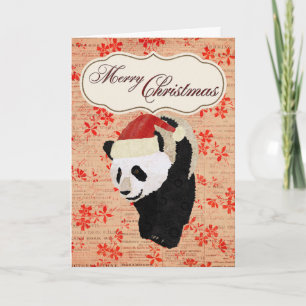Giant Panda Red Floral Weihnachtskarte Feiertagskarte