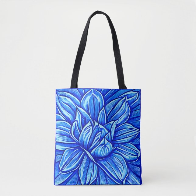 Giant Peony Blume Muster in Indigo Blue (Vorderseite)