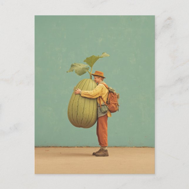 Giant Pumpkin Hug Feiertagspostkarte (Vorderseite)