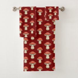 Giant Raining Mushrooms - Red Retro Cottagecore Badhandtuch Set