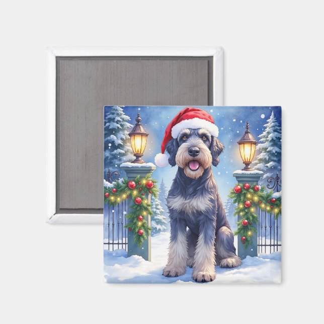 Giant Schnauzer Snowy Iron Fence Santa Christmas Magnet (Vorderseite/Rückseite)