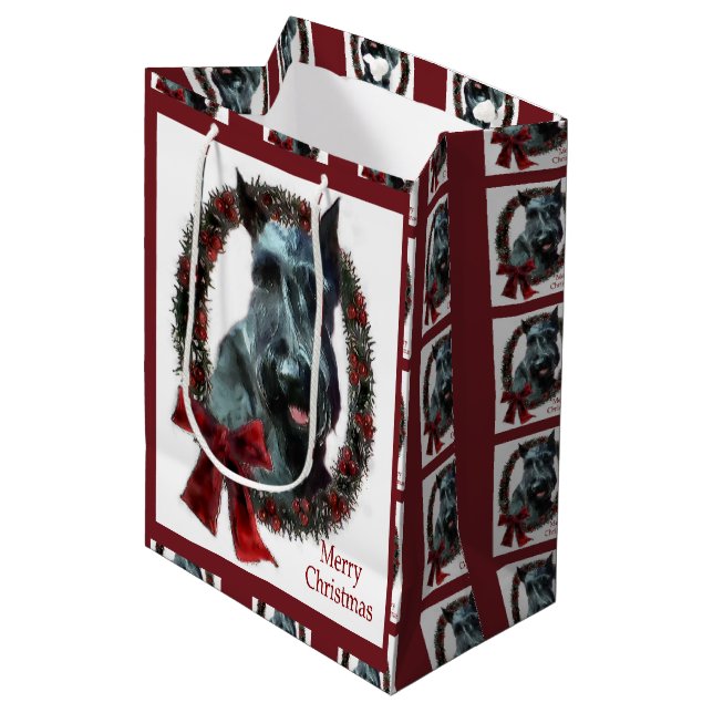 Giant Schnauzer Weihnachten Mittlere Geschenktüte (Vorderseite Schrägansicht)