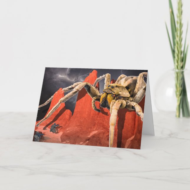 Giant Spider in Mountains Halloween Card Dankeskarte (Vorderseite)