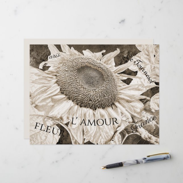 Giant Sunflowers Sepia Brown Ephemera Script (Vorderseite/Rückseite Beispiel)