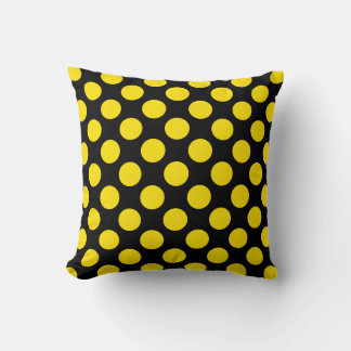 Giant Yellow Polka Dots on Black Throw Pillow Kissen