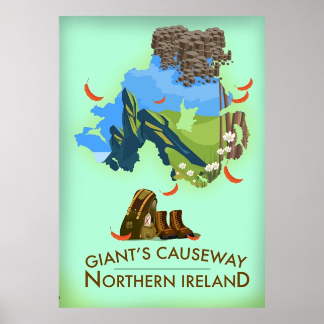 Giants Causeway Northern Ireland Map Reiseplakat Poster (Vorne)
