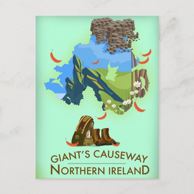 Giants Causeway Northern Ireland Map Reiseplakat Postkarte (Vorderseite)