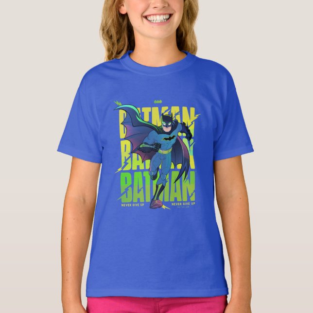 Gib Batman nie auf, der mit Grafik läuft T-Shirt (Vorderseite)