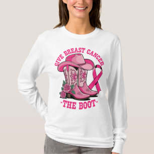 Gib Brustkrebs den Laufsteg Rosa Cowboystiefel Hut T-Shirt