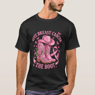Gib Brustkrebs den Stiefel Cowgirl Rosa Band Fl T-Shirt