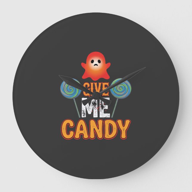 Gib mir Candy Halloween Geist_1 Große Wanduhr (Vorderseite)