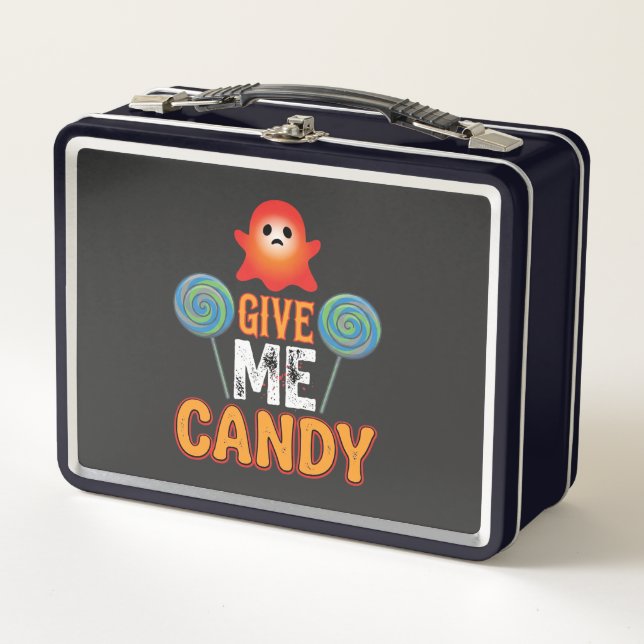 Gib mir Candy Halloween Geist_1 Metall Brotdose (Vorderseite)