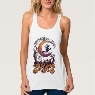 Gib mir Kaugummi, rufe gruselige Hexe Mond Kürbiss Tank Top
