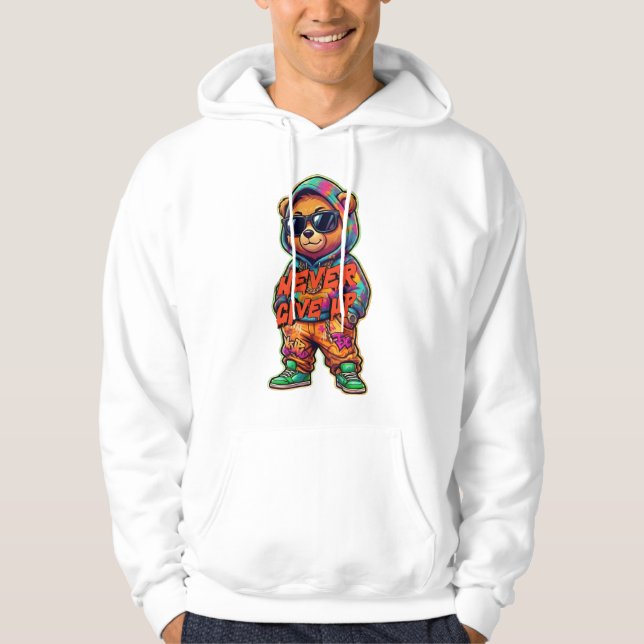 Gib Niemals Auf Cool-Bär-Design Hoodie (Vorderseite)