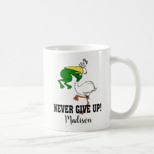 Gib niemals Motivierend Pelikane und Frosch auf Kaffeetasse