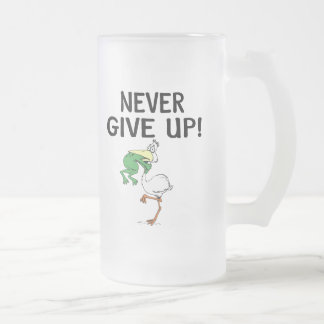 Gib niemals Motivierend Pelikane und Frosch auf Mattglas Bierglas