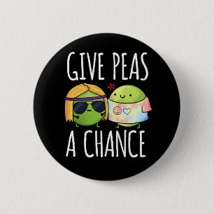 Gib Peas a Chance Funny Hippie Peas Pun Dark BG Button