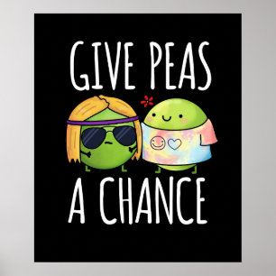 Gib Peas a Chance Funny Hippie Peas Pun Dark BG Poster