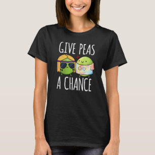 Gib Peas a Chance Funny Hippie Peas Pun Dark BG T-Shirt