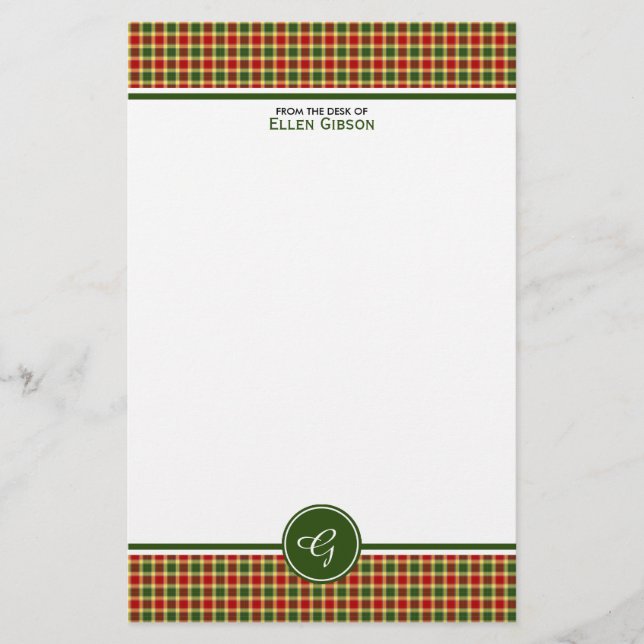 Gibbs Clan Tartan Red and Yellow Kariert Monogram Briefpapier (Vorderseite)