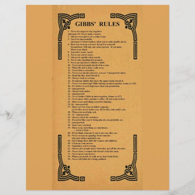 Gibbs' Regeln Flyer (Hinten)