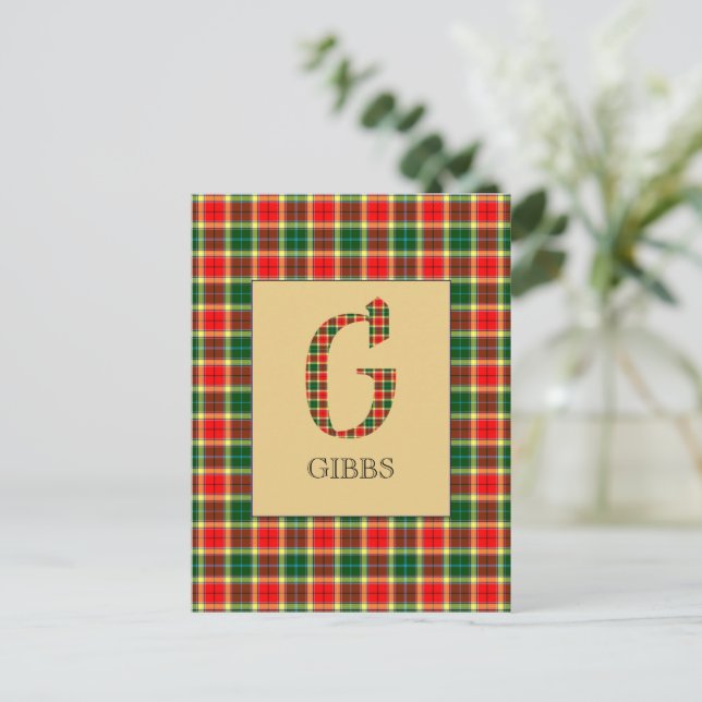 Gibbs Tartan Monogram G Postkarte (Stehend Vorderseite)