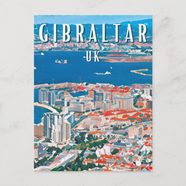 Gibraltar, Felsen- und Klippenstadt Postkarte (Vorderseite)