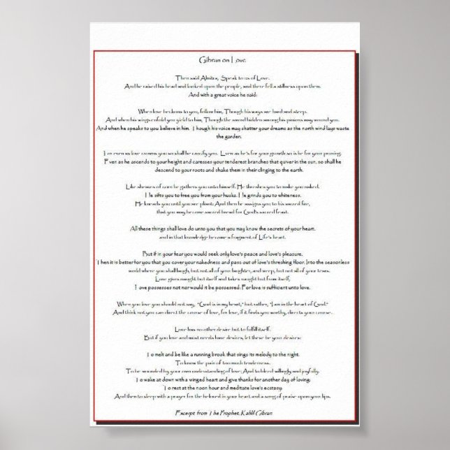 Gibran auf Liebe Poster (Vorne)