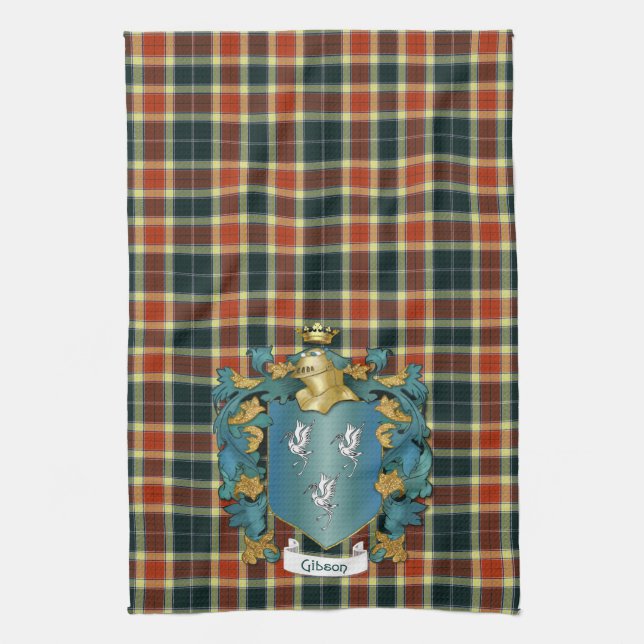 Gibson Coat of Arms and Modern Tartan Handtuch (Vertikal)