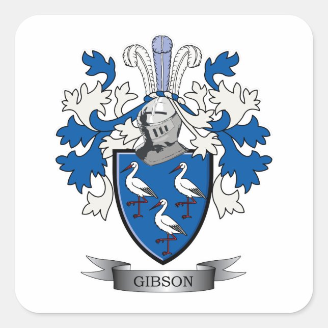 Gibson Familienwappen Coat of Arms Quadratischer Aufkleber (Vorderseite)