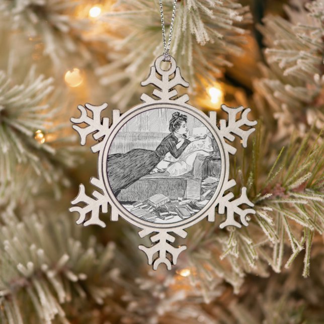 Gibson Girl Reading Schneeflocken Zinn-Ornament (Baum)