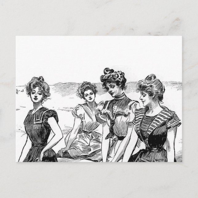 Gibson Girls am Strand Postkarte (Vorderseite)