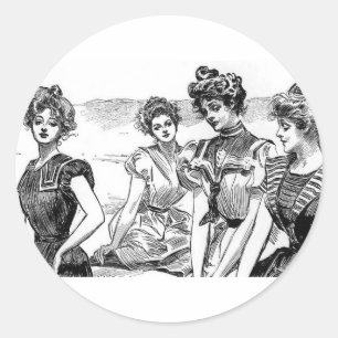 Gibson Girls am Strand Runder Aufkleber