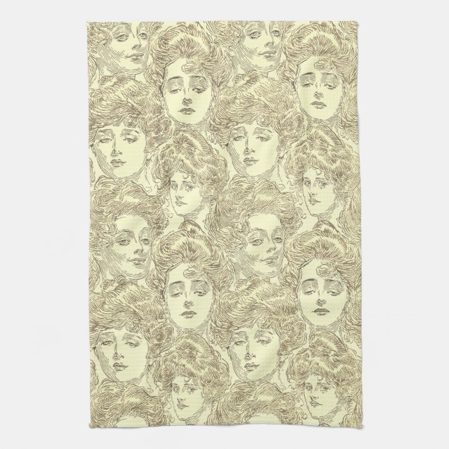 Gibson Girls goldenes Creme Vintages viktorianisch Geschirrtuch (Vertikal)