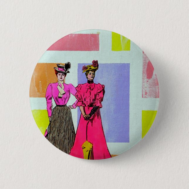 Gibson Girls in einem mondrianischen Muster Button (Vorderseite)