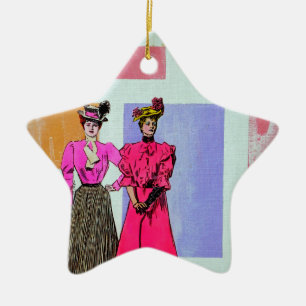 Gibson Girls in einem mondrianischen Muster Keramik Ornament