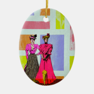Gibson Girls in einem mondrianischen Muster Keramik Ornament