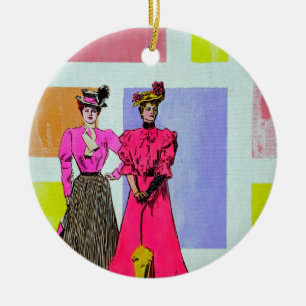 Gibson Girls in einem mondrianischen Muster Keramikornament