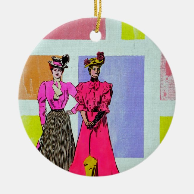 Gibson Girls in einem mondrianischen Muster Keramikornament (Vorne)