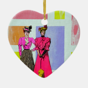 Gibson Girls in einem mondrianischen Muster Keramikornament