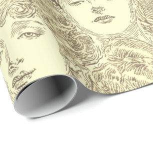 Gibson Girls viktorianische Frau Illustration Gold Geschenkpapier