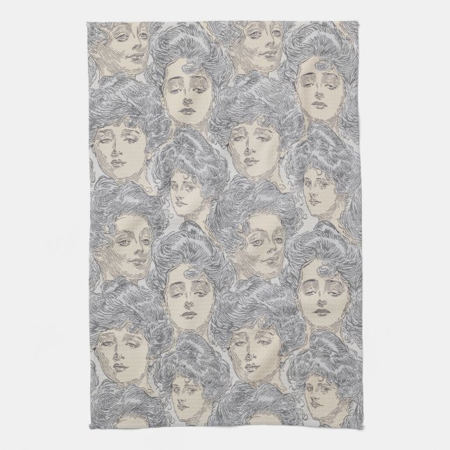 Gibson Girls viktorianischer grauer Pfirsich Vinta Geschirrtuch (Vertikal)