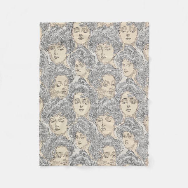 Gibson Girls Viktorianisches Frauenmuster Graupfir Fleecedecke (Vorderseite)